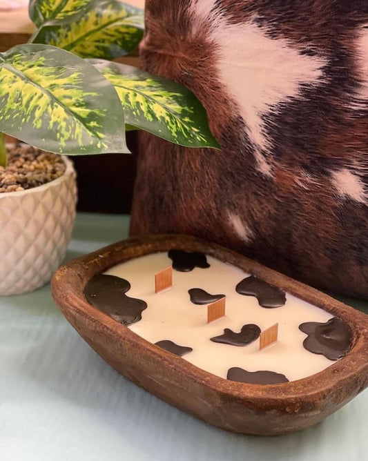 3 Wick Cow Print Dough Bowl Candle