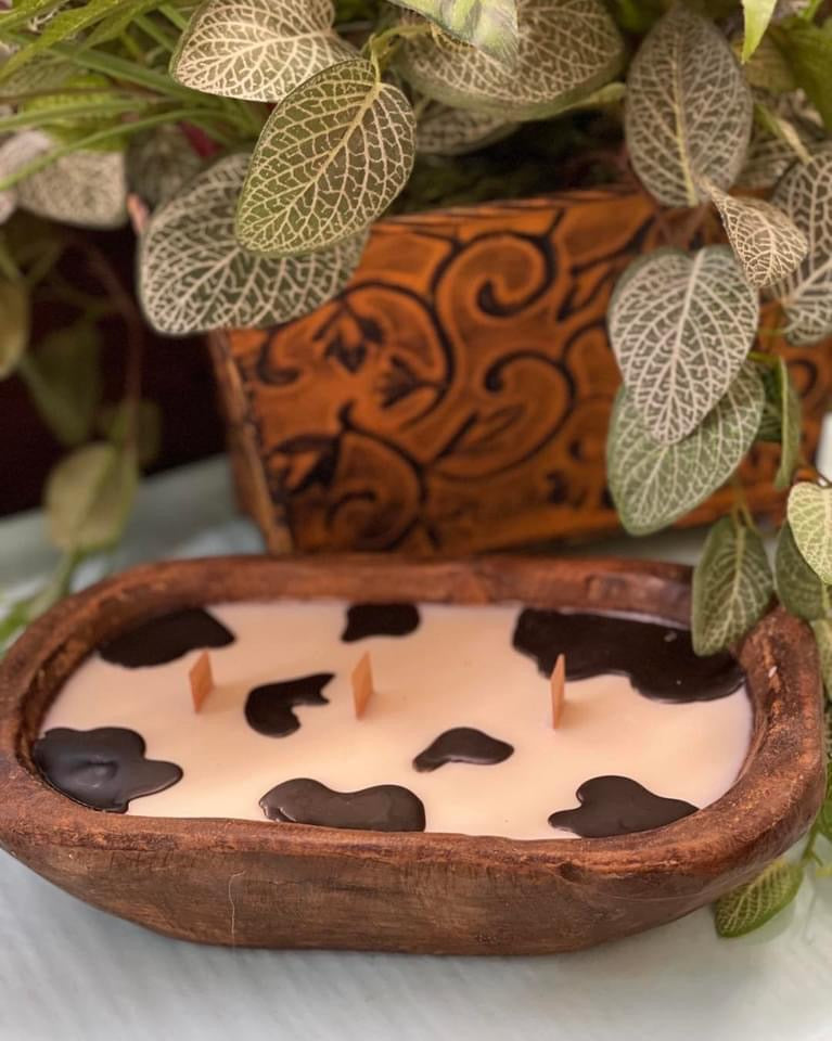 3 Wick Cow Print Dough Bowl Candle