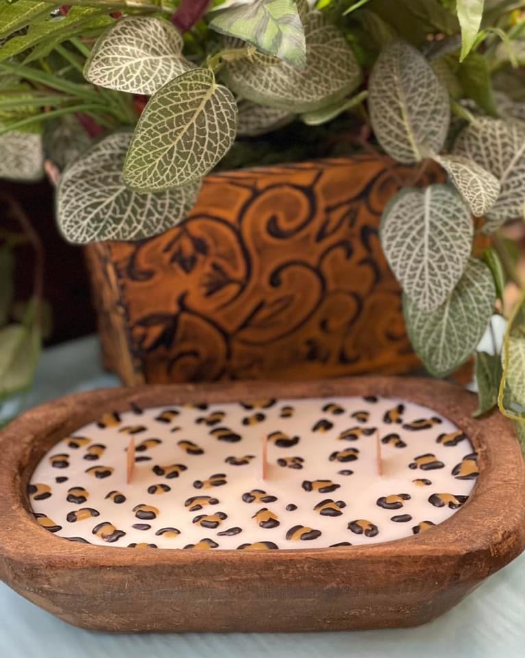 3 Wick Leopard Print Dough Bowl Candle
